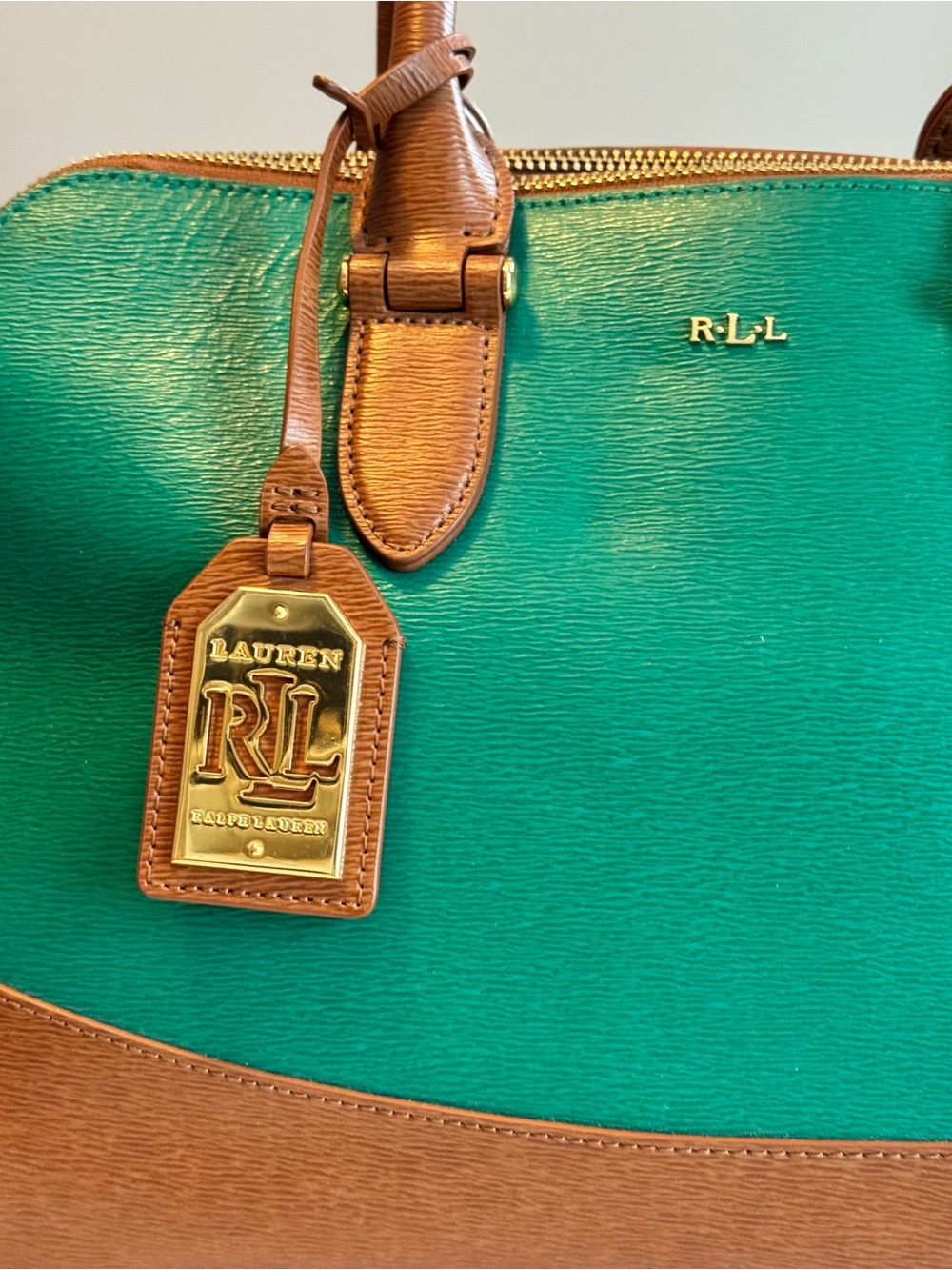 Lauren Ralph Lauren Green Leather Dome Satchel Crossbody Bag - Picture 2 of 13